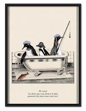 Penguins Fishing In Bathtub Wall Art