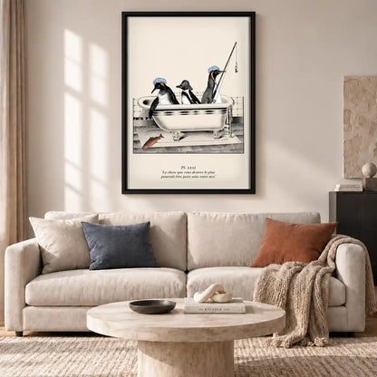 Penguins Fishing In Bathtub Wall Art 2