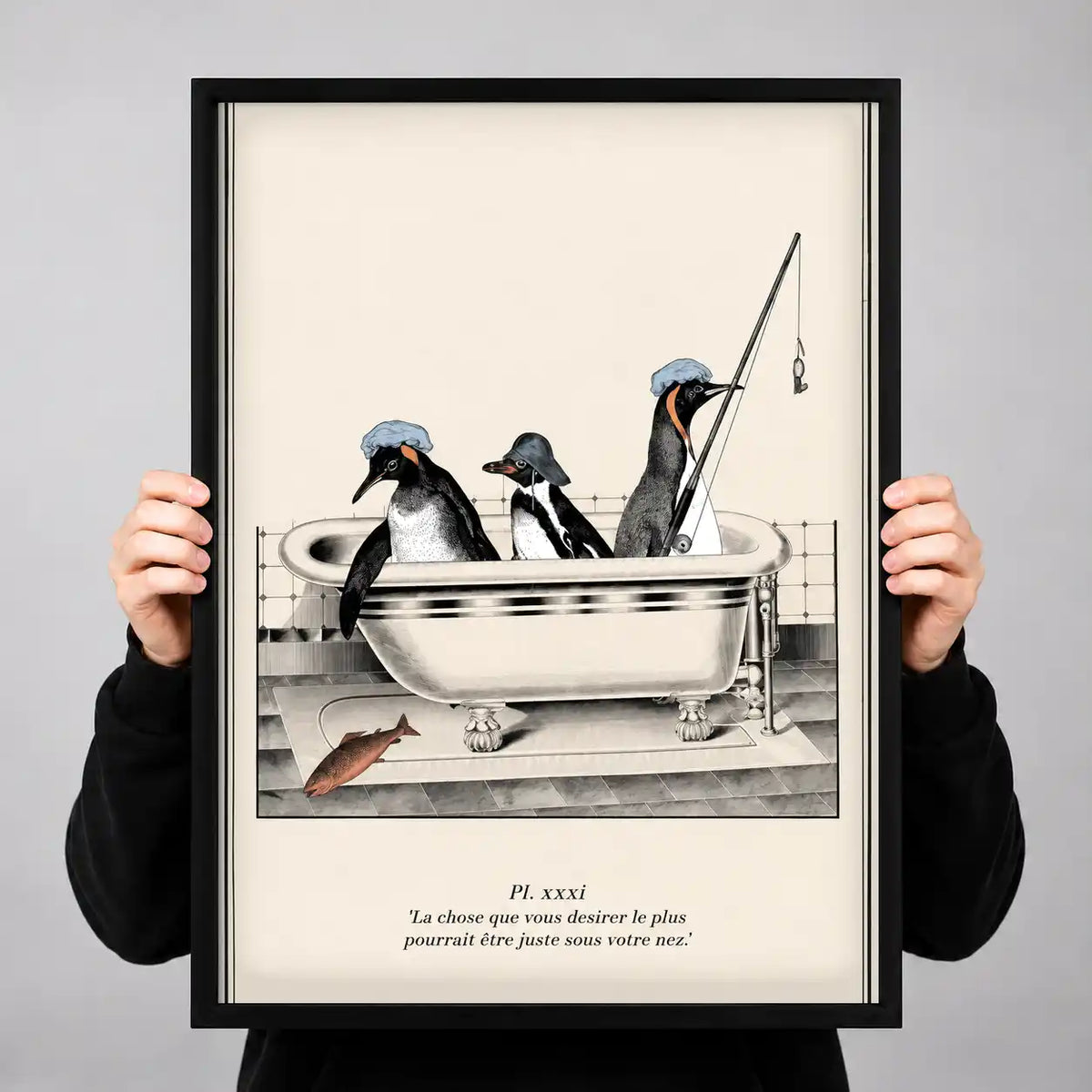 Penguins Fishing In Bathtub Wall Art 3