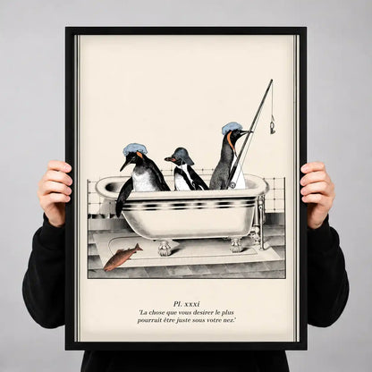 Penguins Fishing In Bathtub Wall Art 3