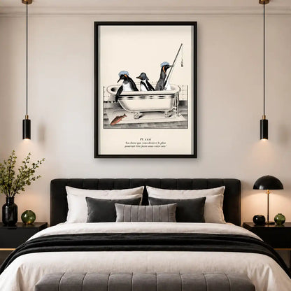Penguins Fishing In Bathtub Wall Art 4