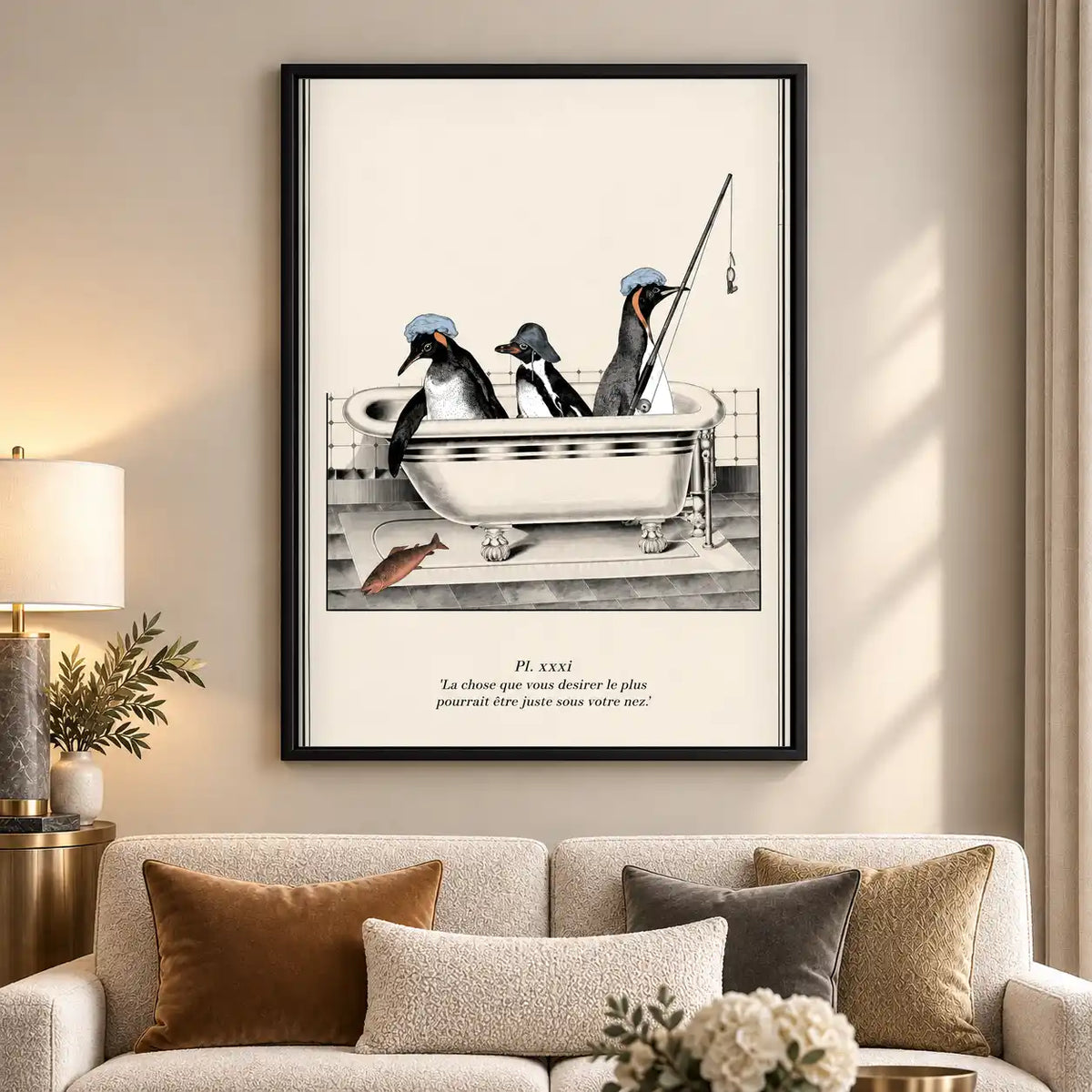 Penguins Fishing In Bathtub Wall Art 5