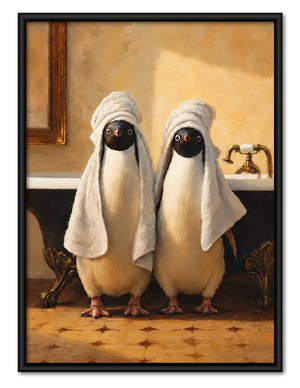 Penguins Wrapped In Towels Wall Art