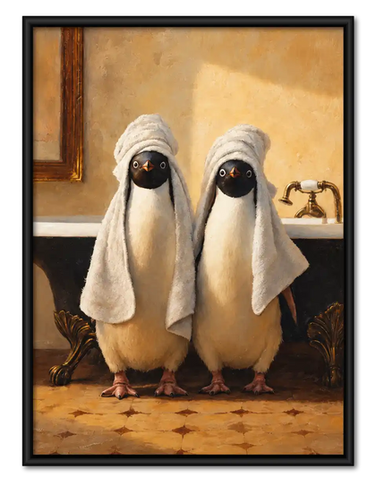 Penguins Wrapped In Towels Wall Art