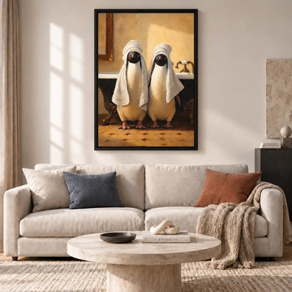 Penguins Wrapped In Towels Wall Art 2