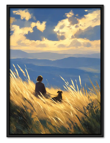 Person And Dog In Golden Meadow Wall Art