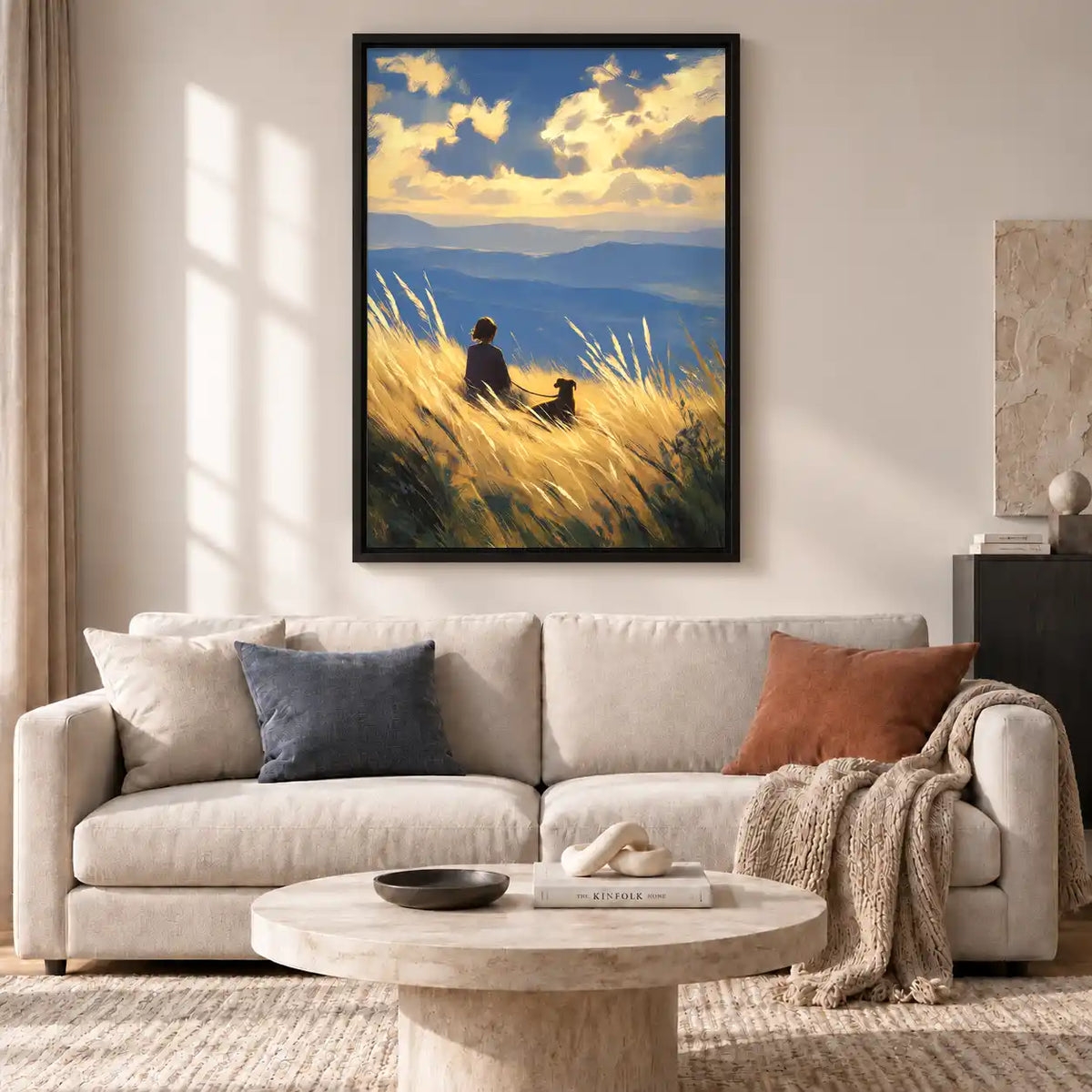 Person And Dog In Golden Meadow Wall Art 2
