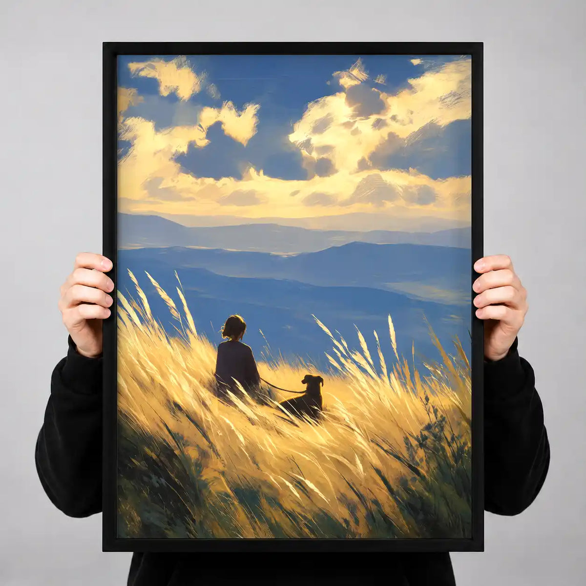 Person And Dog In Golden Meadow Wall Art 3