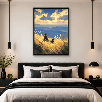Person And Dog In Golden Meadow Wall Art 4