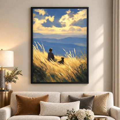 Person And Dog In Golden Meadow Wall Art 5