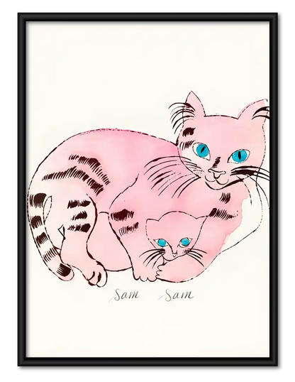 Pink Mother Cat With Kitten Wall Art 1