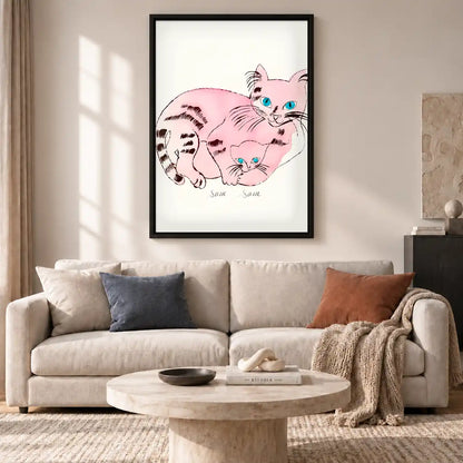 Pink Mother Cat With Kitten Wall Art 2