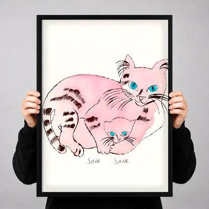 Pink Mother Cat With Kitten Wall Art 3