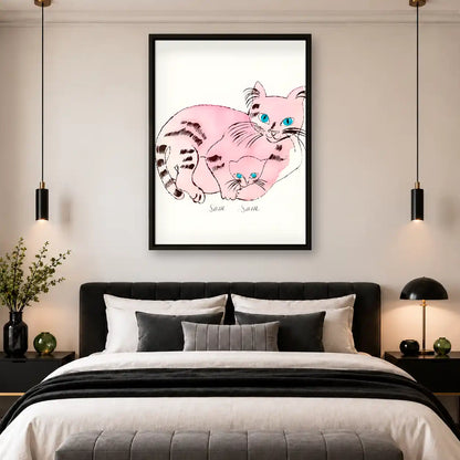 Pink Mother Cat With Kitten Wall Art 4
