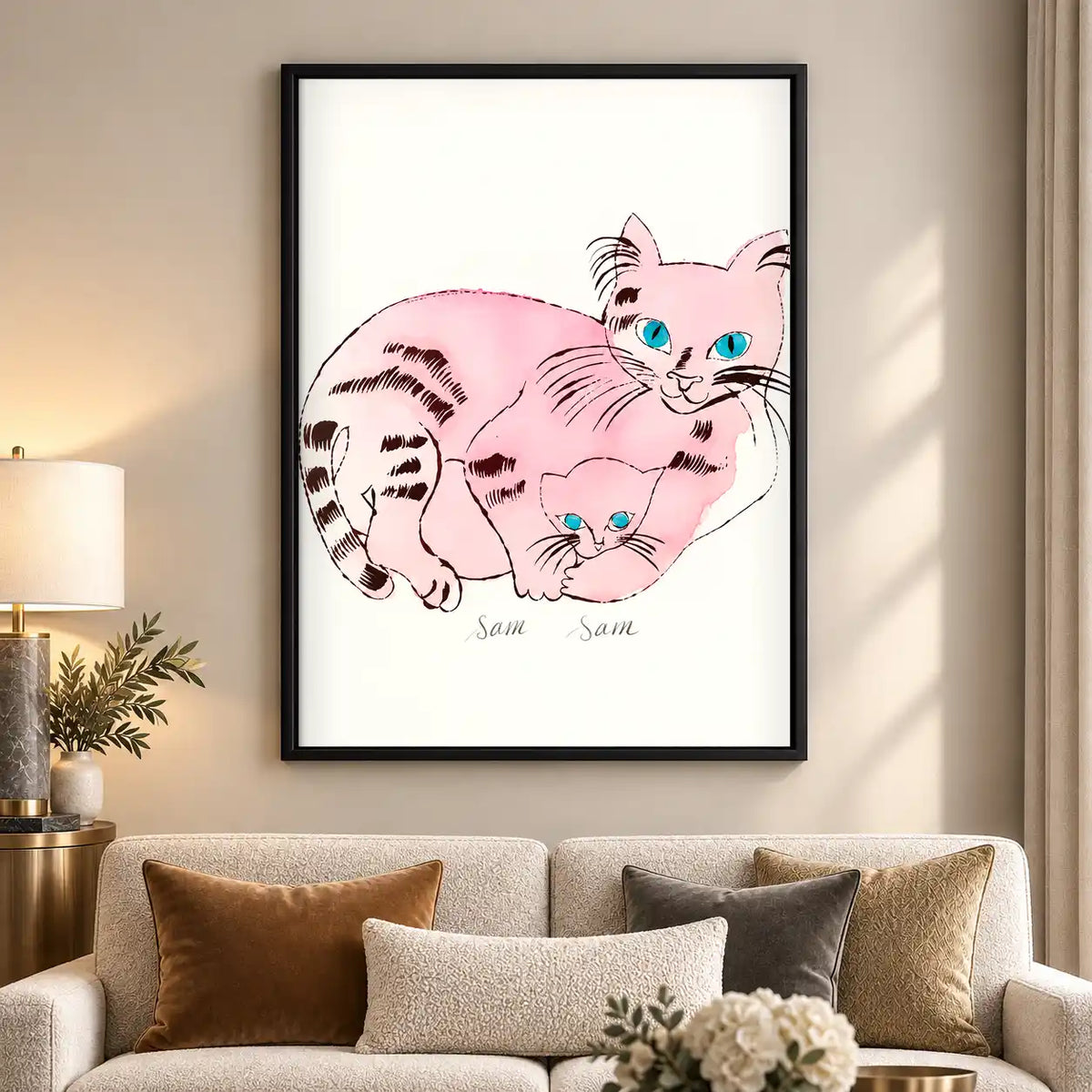 Pink Mother Cat With Kitten Wall Art 5