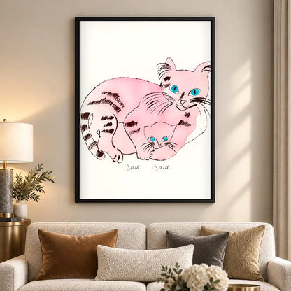 Pink Mother Cat With Kitten Wall Art 5