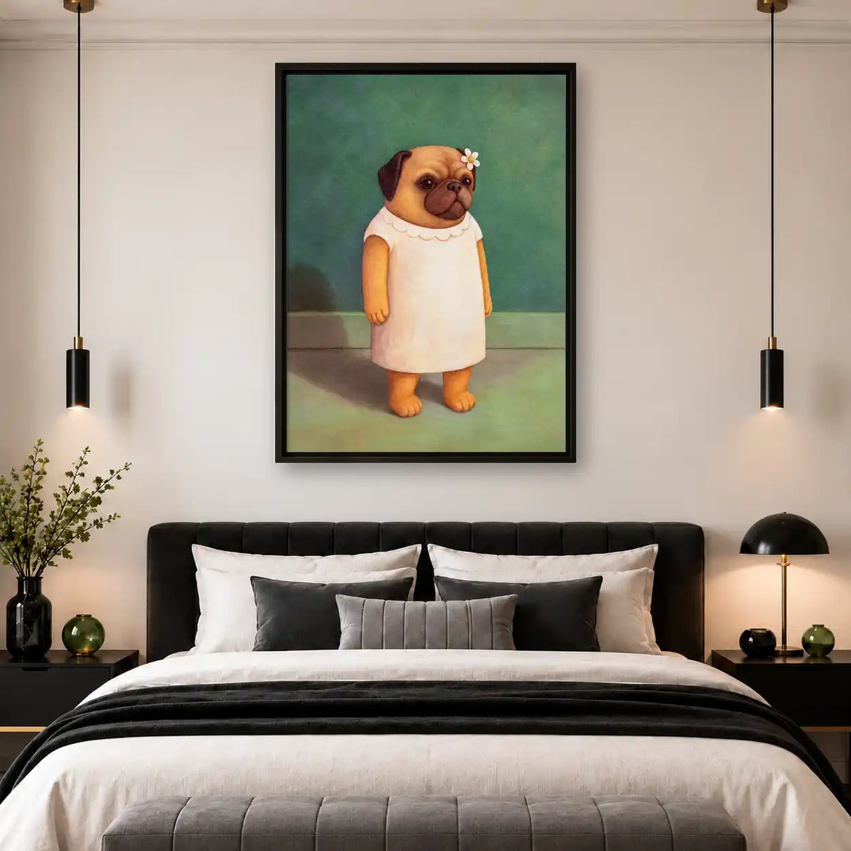 Pug In White Dress Portrait Wall Art 4