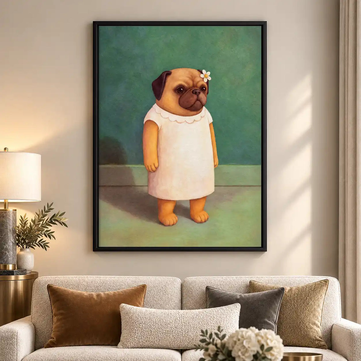 Pug In White Dress Portrait Wall Art 5