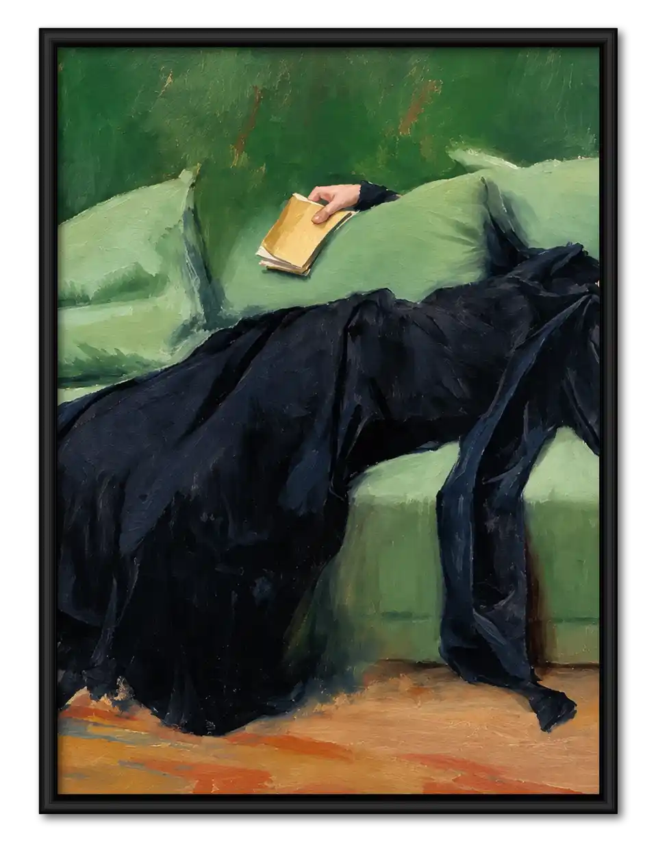 Quiet Reader On Green Sofa Wall Art 1