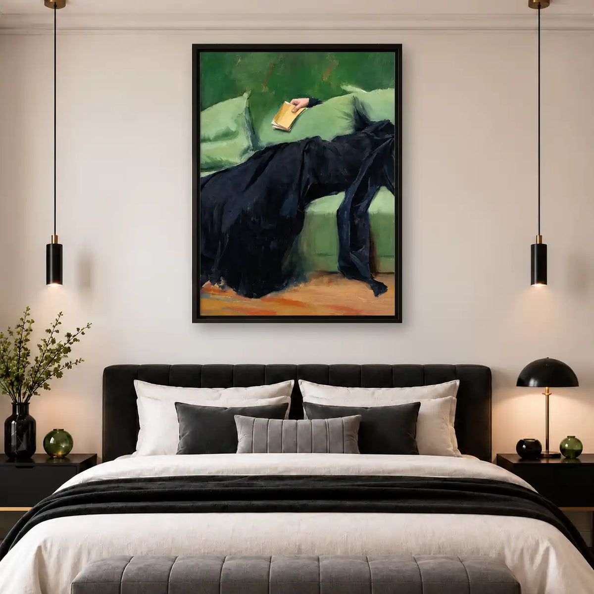 Quiet Reader On Green Sofa Wall Art 4