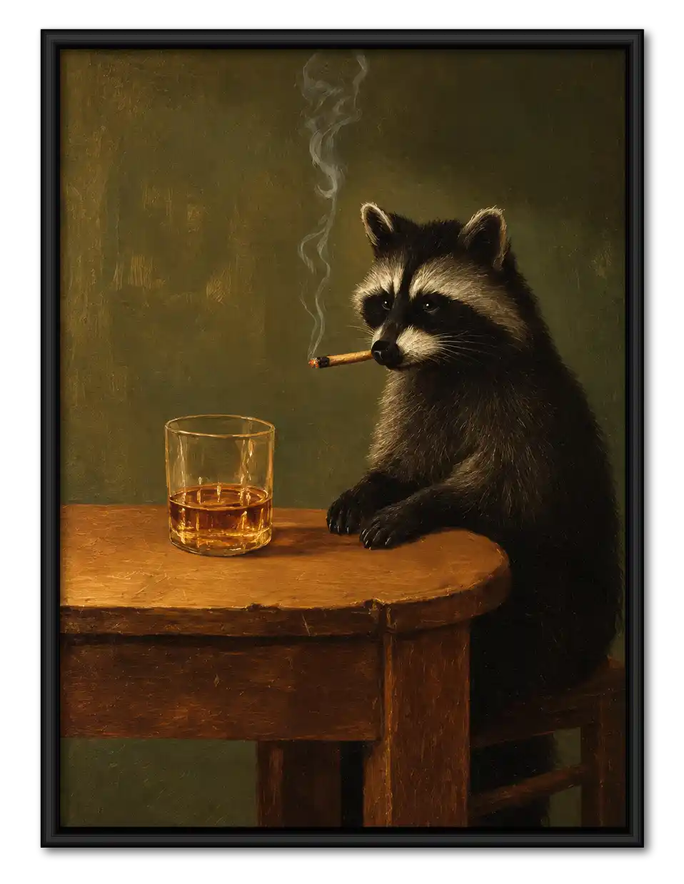 Raccoon Whiskey And Cigar Wall Art 1