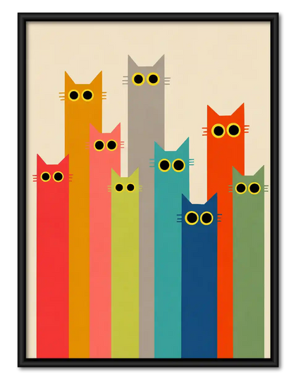 Rainbow Tower Of Cats Wall Art
