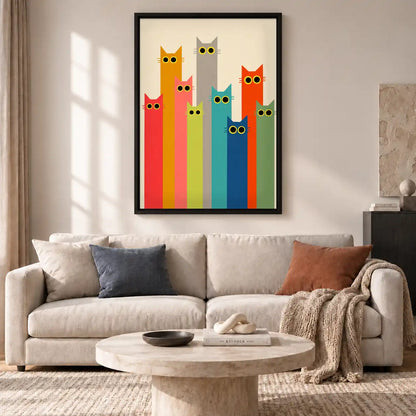 Rainbow Tower Of Cats Wall Art 2