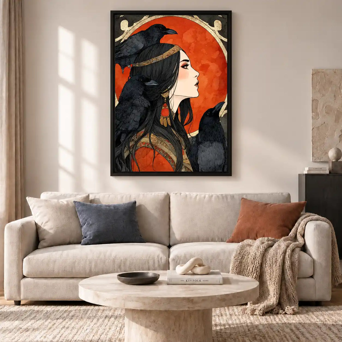 Raven Woman Under Red Moon Wall Art 2