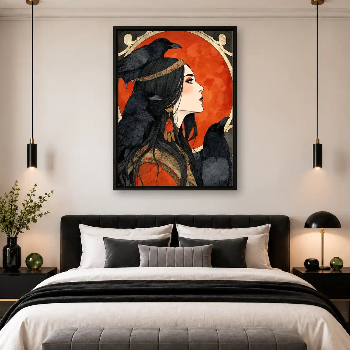 Raven Woman Under Red Moon Wall Art 4
