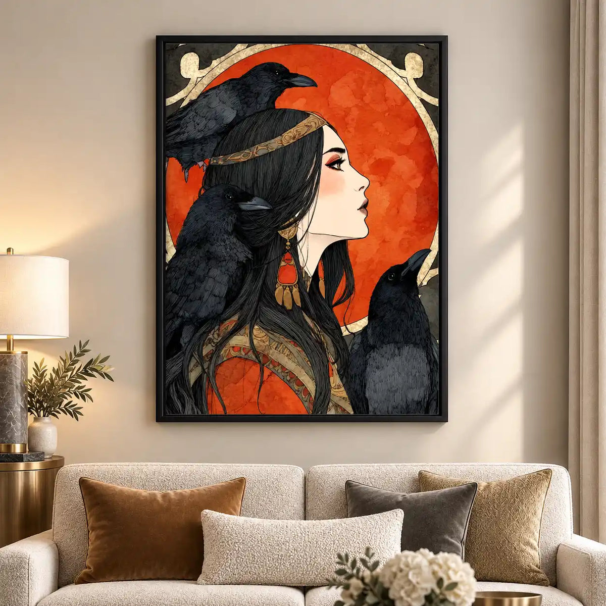 Raven Woman Under Red Moon Wall Art 5