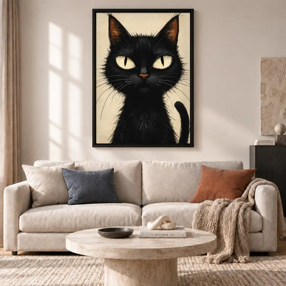 Realistic Black Cat Gaze Wall Art 2
