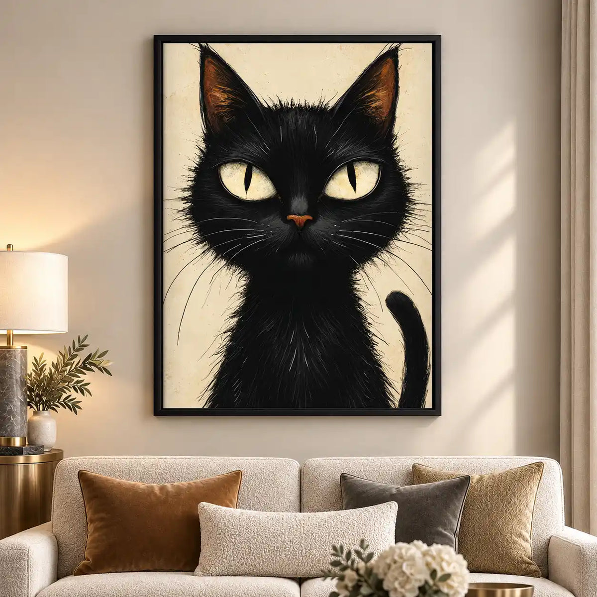 Realistic Black Cat Gaze Wall Art 5