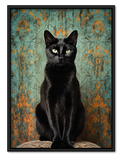 Regal Black Cat Damask Portrait Wall Art