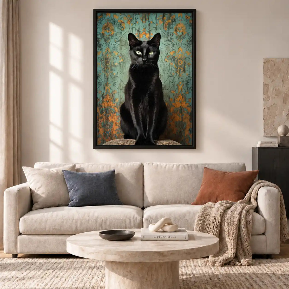 Regal Black Cat Damask Portrait Wall Art 2
