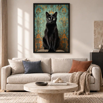 Regal Black Cat Damask Portrait Wall Art 2