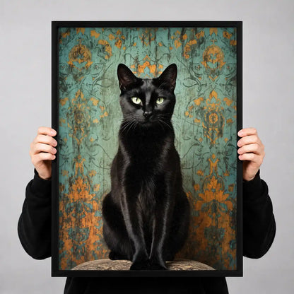 Regal Black Cat Damask Portrait Wall Art 3