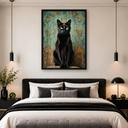 Regal Black Cat Damask Portrait Wall Art 4