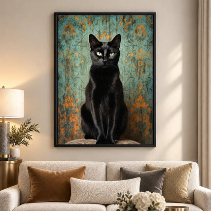 Regal Black Cat Damask Portrait Wall Art 5
