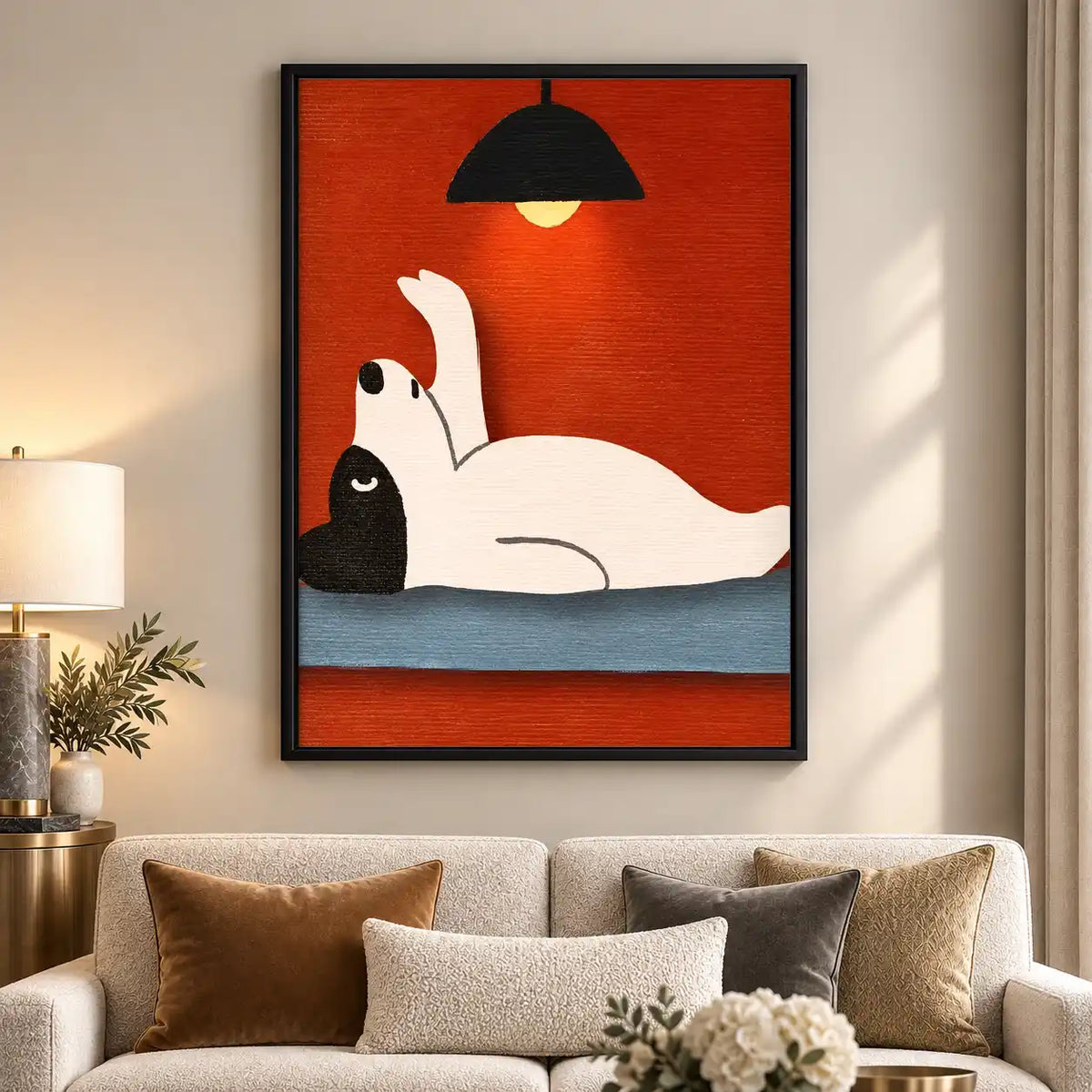 Relaxing White Cat Under Lamp Wall Art 5