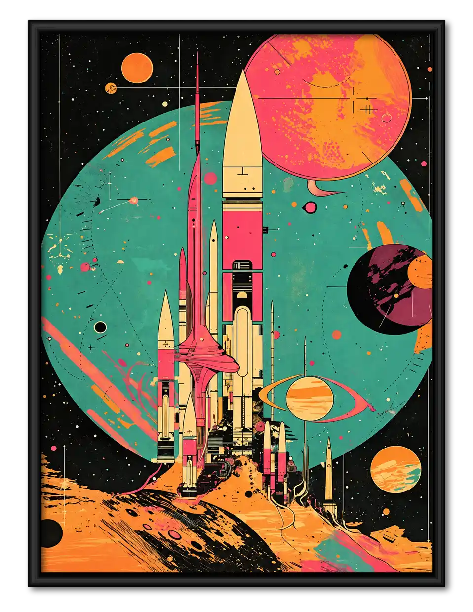 Retro Rocket Planet Launch Wall Art 1
