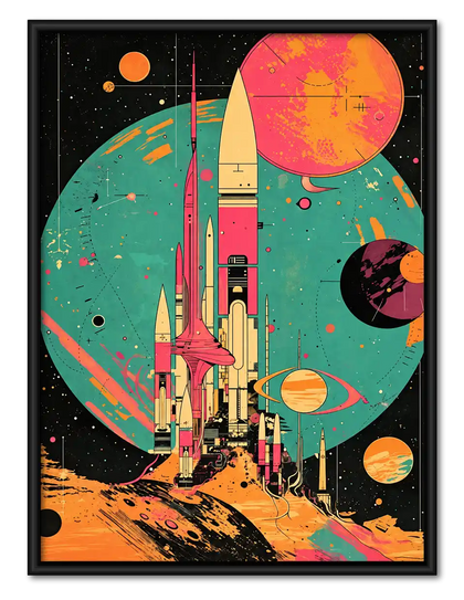 Retro Rocket Planet Launch Wall Art