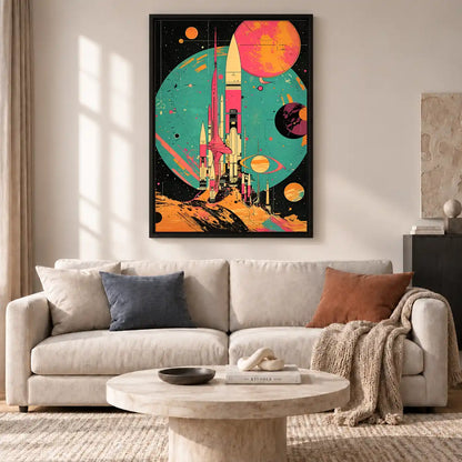 Retro Rocket Planet Launch Wall Art 2