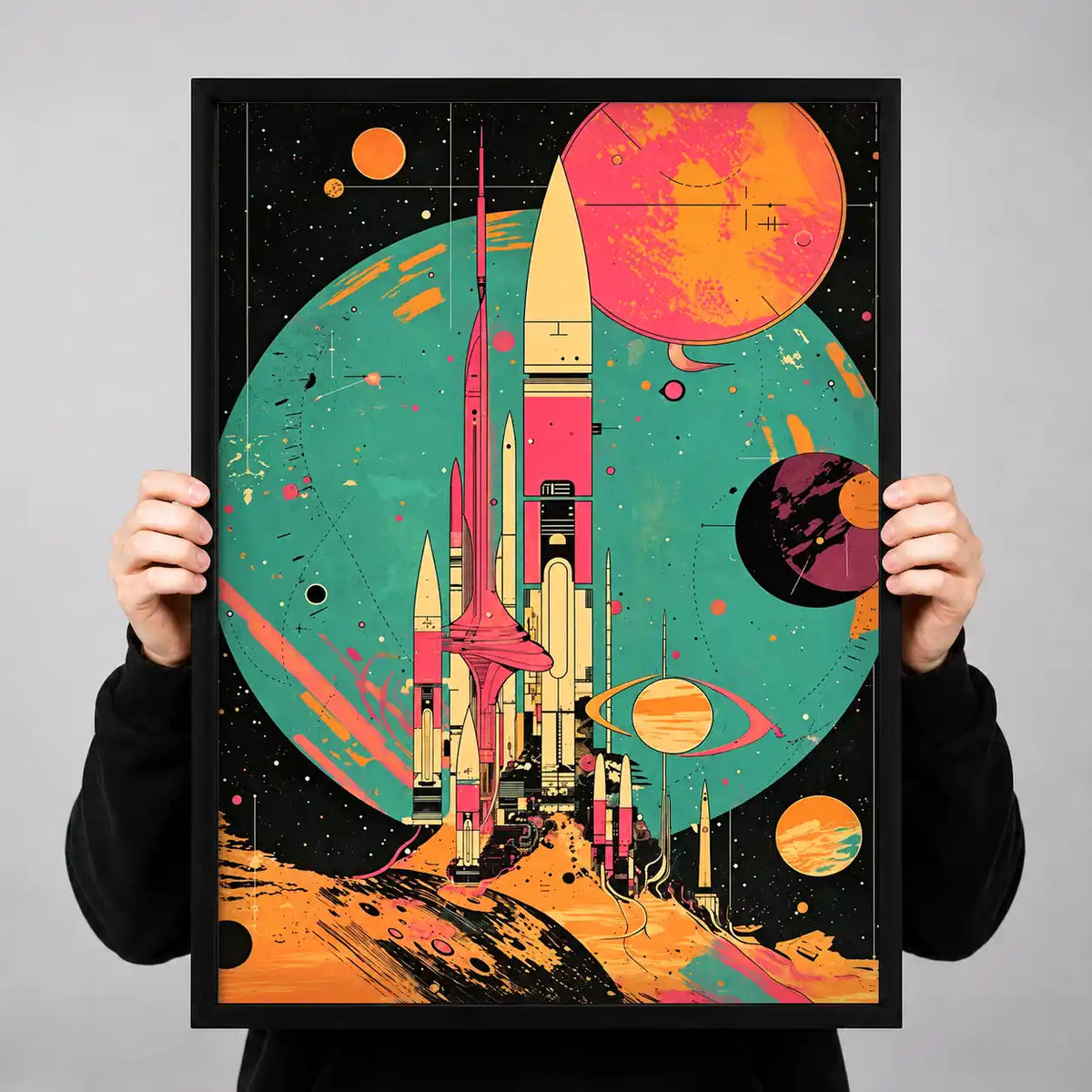 Retro Rocket Planet Launch Wall Art 3