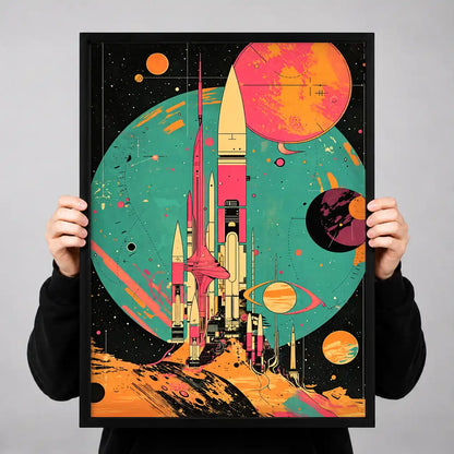 Retro Rocket Planet Launch Wall Art 3