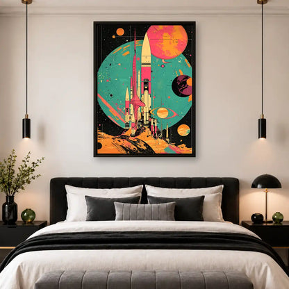 Retro Rocket Planet Launch Wall Art 4