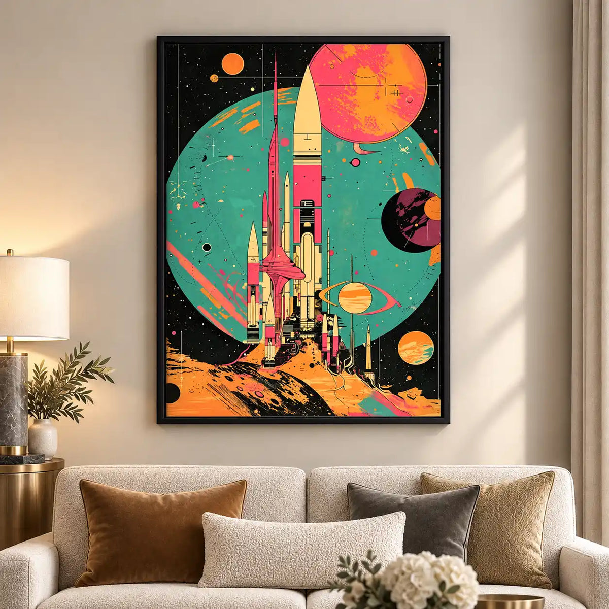 Retro Rocket Planet Launch Wall Art 5