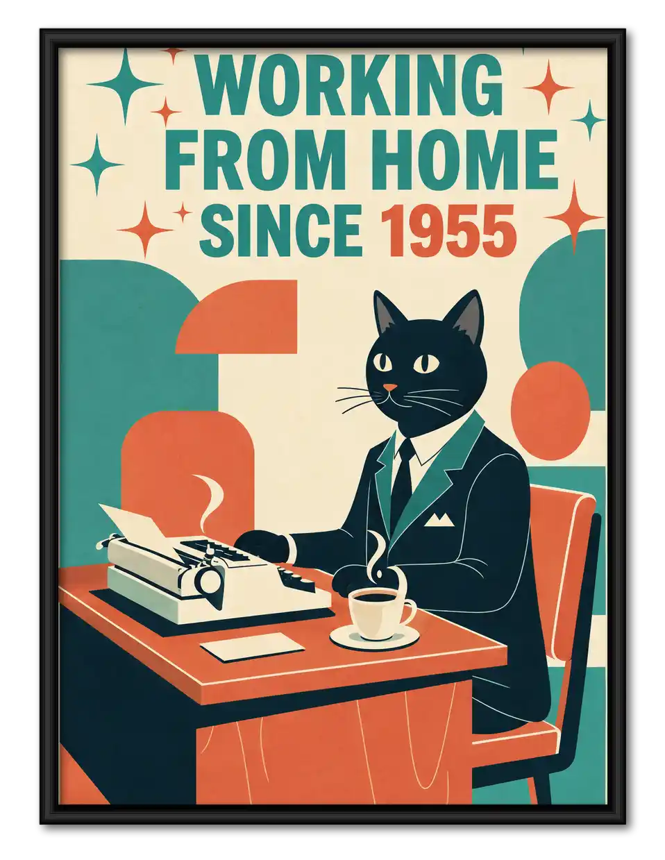 Retro Typewriter Office Cat Wall Art 1