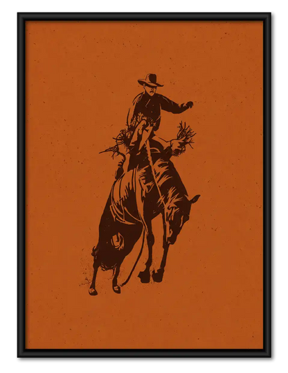Rodeo Cowboy Orange Silhouette Wall Art 1