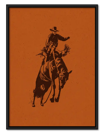 Rodeo Cowboy Orange Silhouette Wall Art