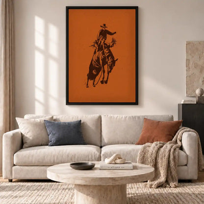 Rodeo Cowboy Orange Silhouette Wall Art 2